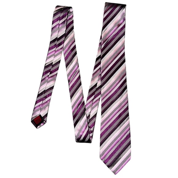 ALFANI (Lot of 3) 100% Silk Handmade Purple Pink Gold & Silver Stripe Ties - Picture 6 of 9
